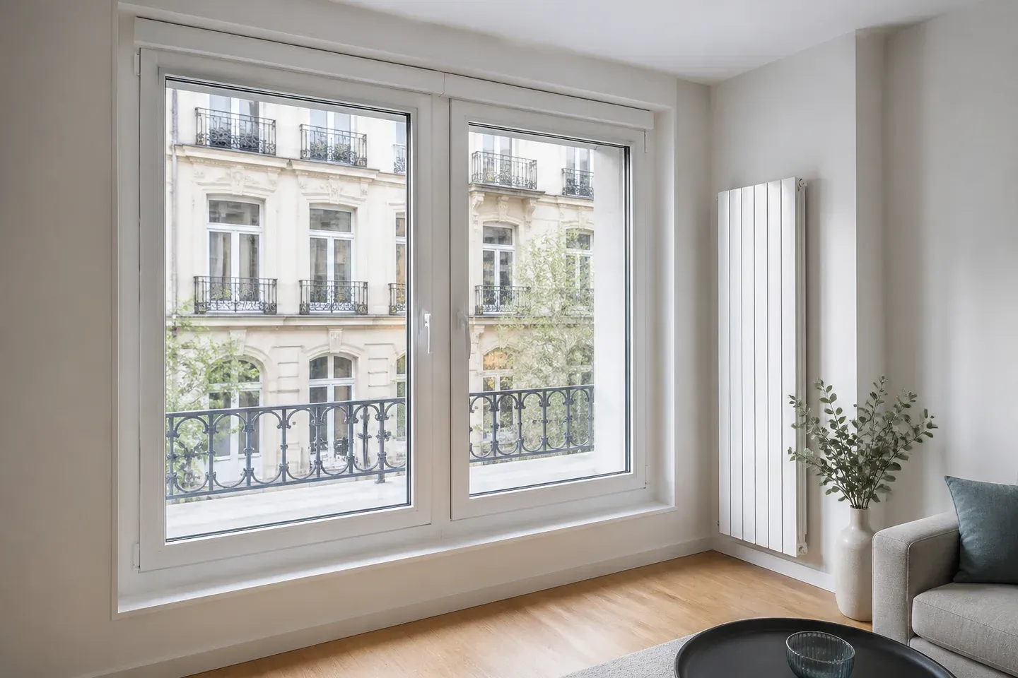 Ventanas nuevas de doble acristalamiento instaladas en un piso reformado